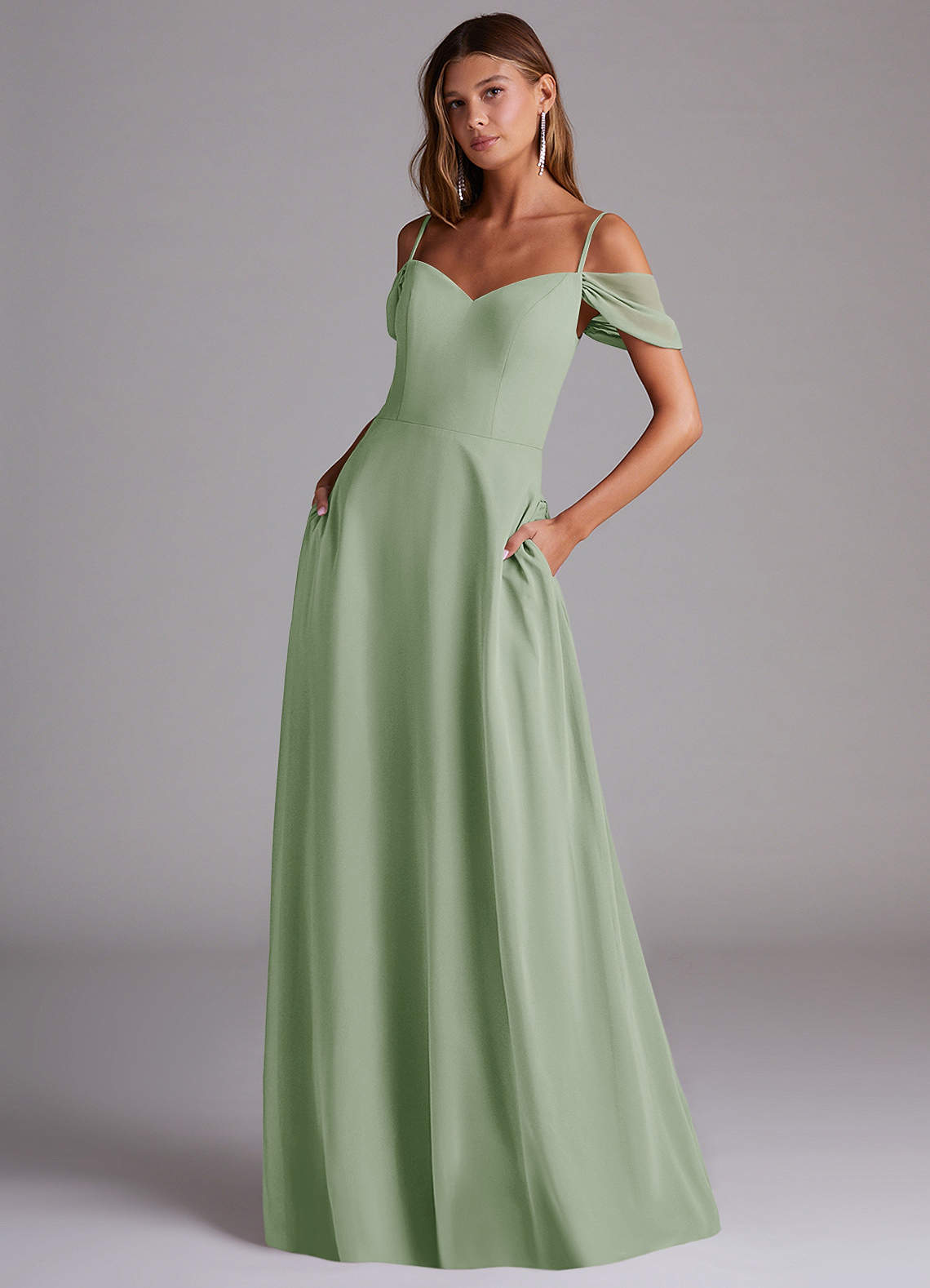 Azazie Marley Bridesmaid Dresses Dusty Sage A-Line Off the Shoulder Chiffon Convertible Dress image1