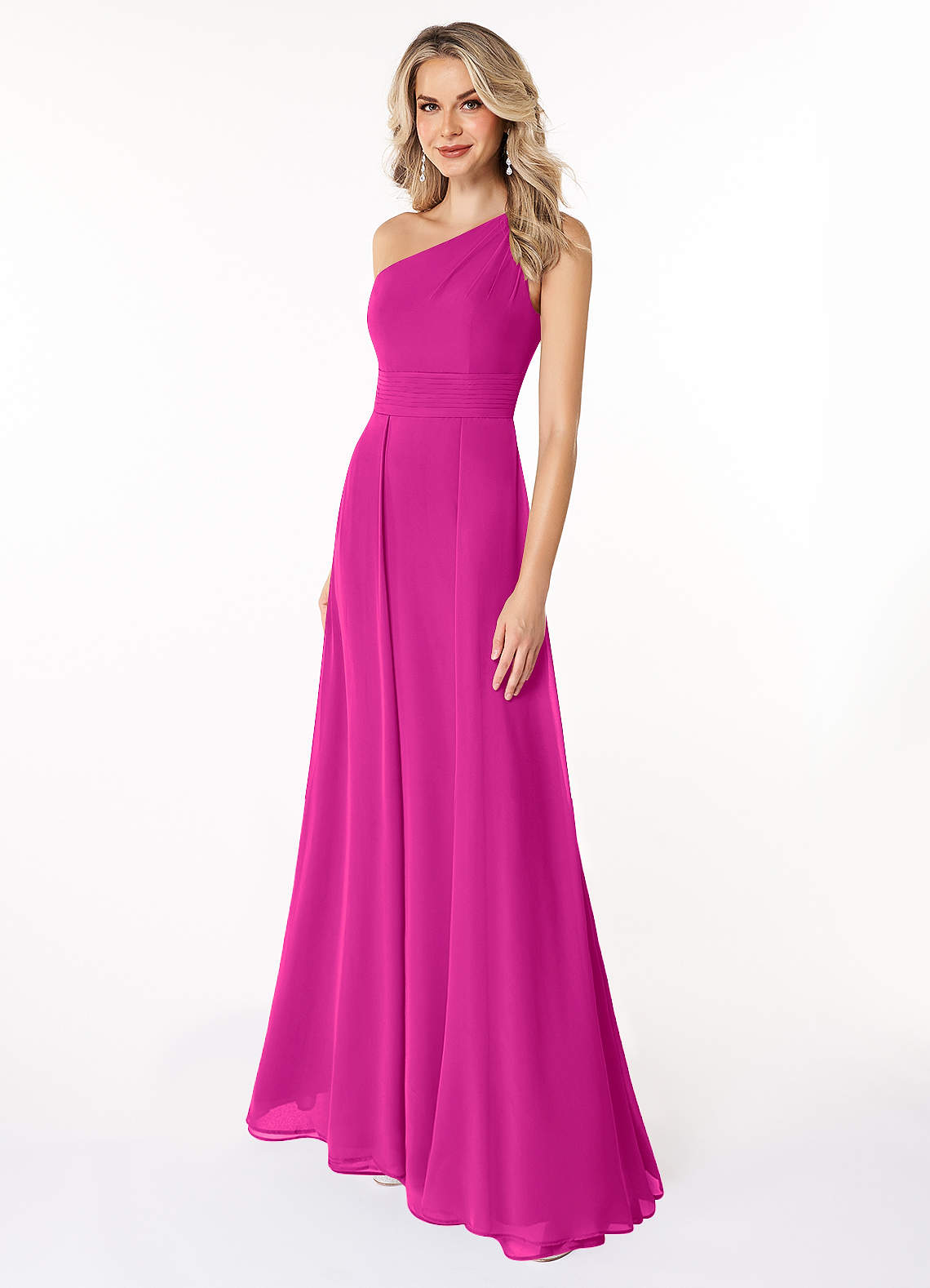 Azazie Dallas Bridesmaid Dresses Fuchsia A-Line One Shoulder Chiffon Dress image1