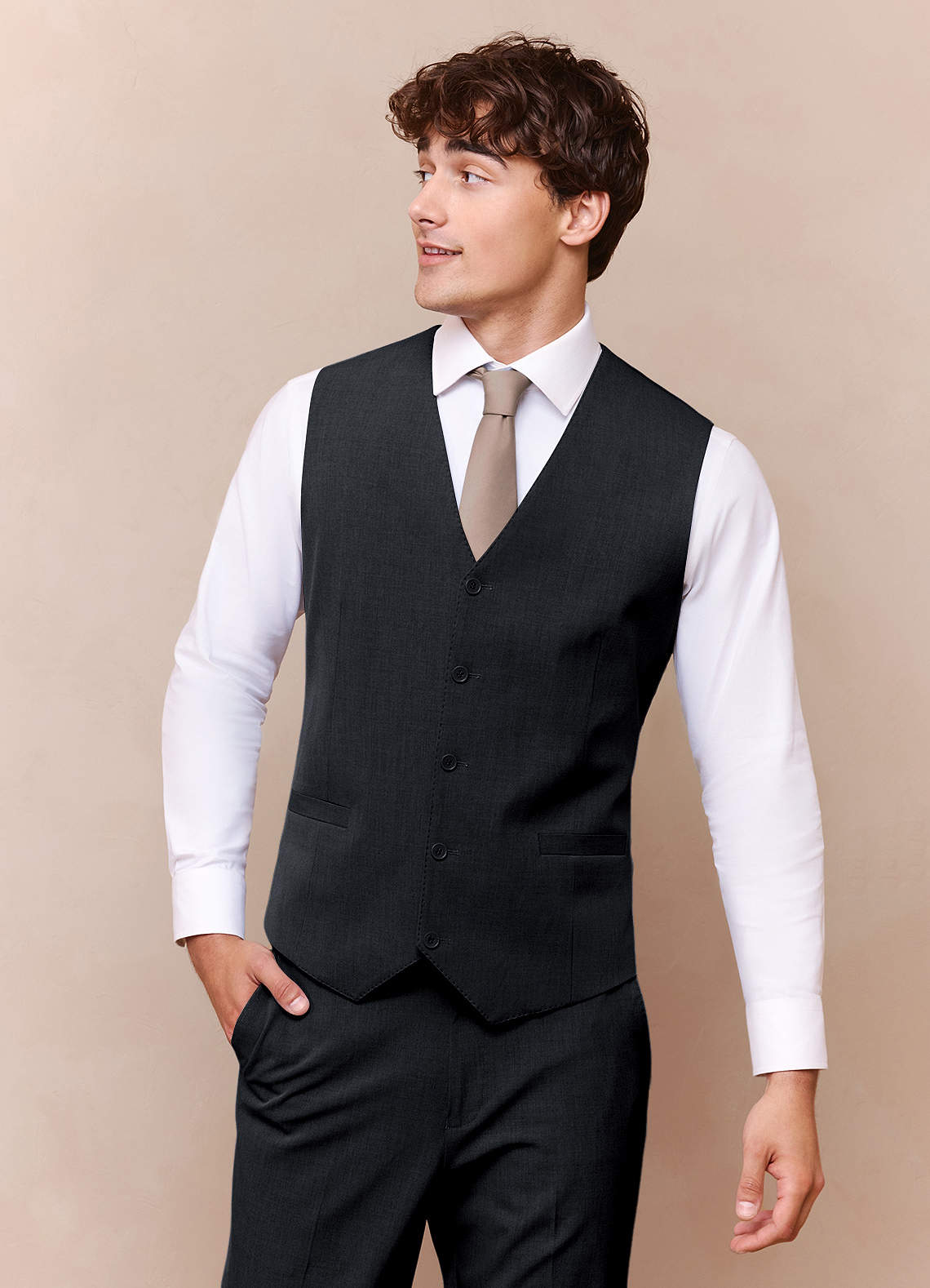 front Savile Charcoal Wool Blend Suit Vest