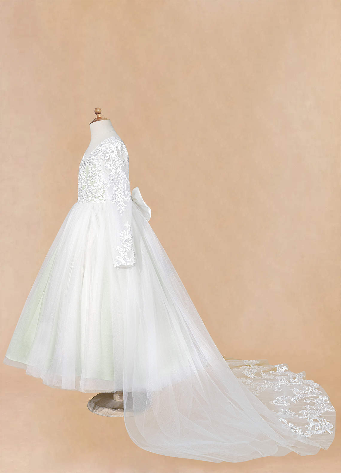 Azazie Elodie Robe Demoiselle D'honneur Fillette Robe Princesse en Dentelle Ivoire Sauge Poussiéreuse image13