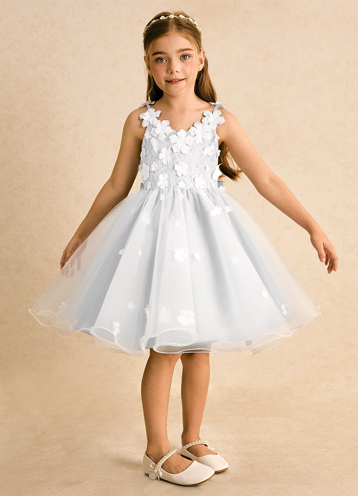 Azazie Junebug Flower Girl Dresses Ivory White Ball-Gown Lace Tulle Dress image5