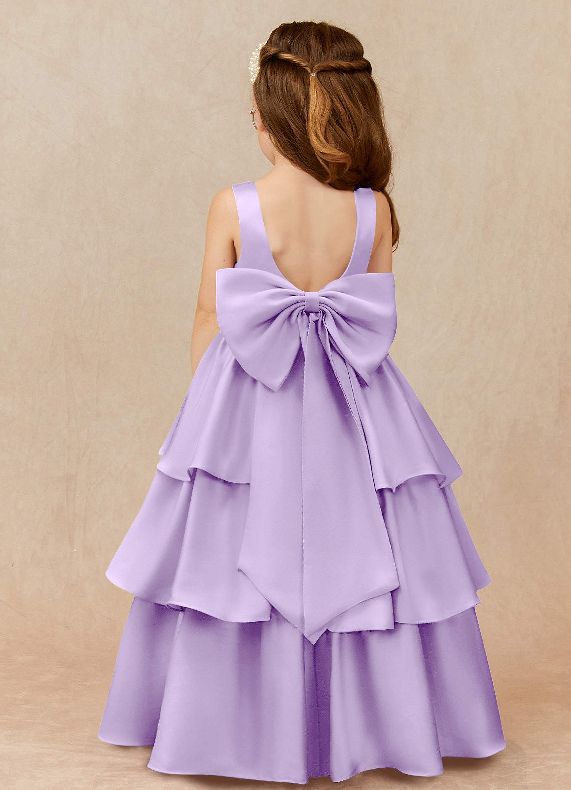 Azazie Margie Blumenmädchenkleider A-Linie Schleifen Stretch-Satin Kleid Flieder image1