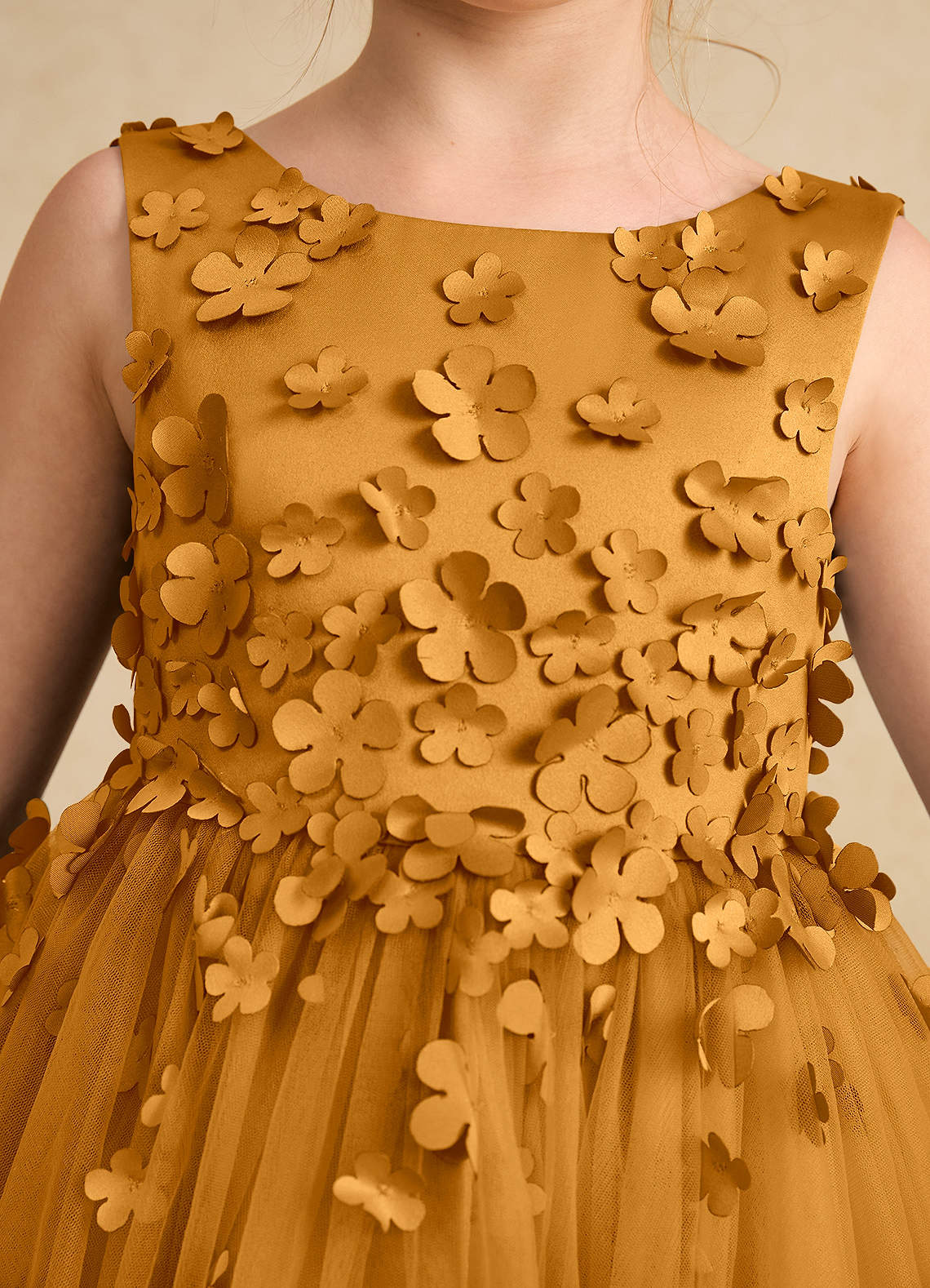 Azazie Lana Flower Girl Dresses Butterscotch A-Line Sleeveless Matte Satin Dress image5