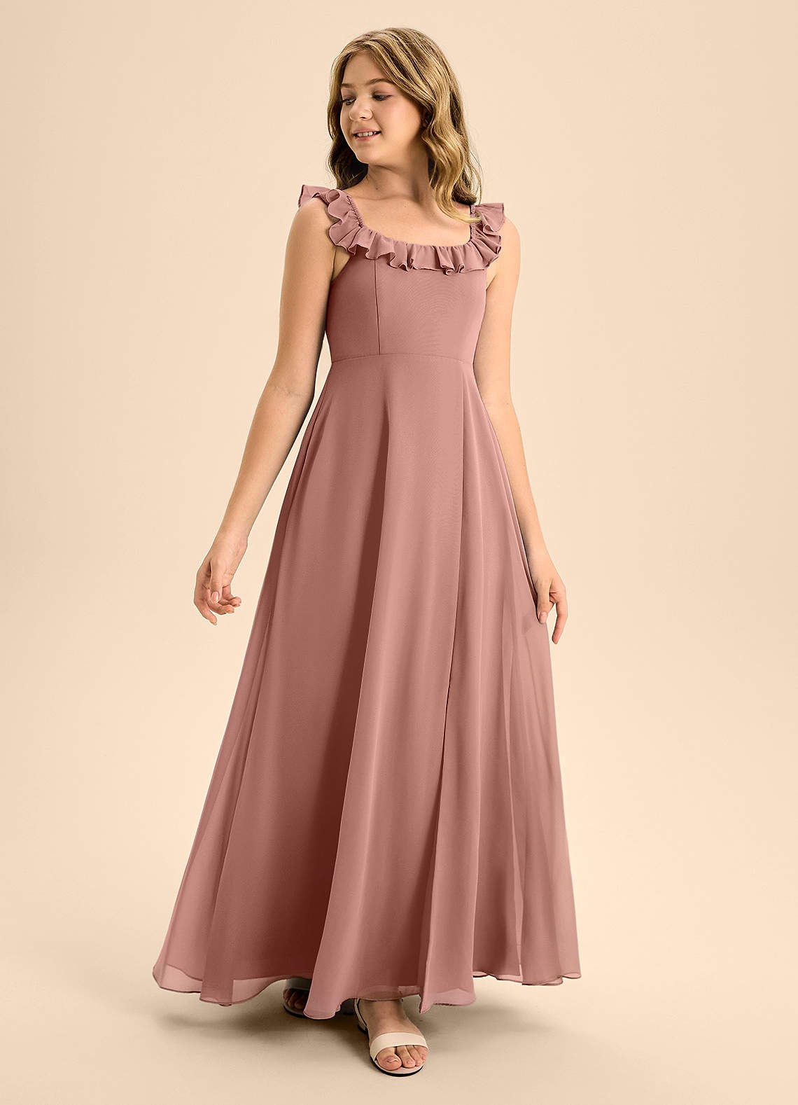 Azazie Callie Junior Cedar Rose A-Line Ruched Chiffon Dress image1