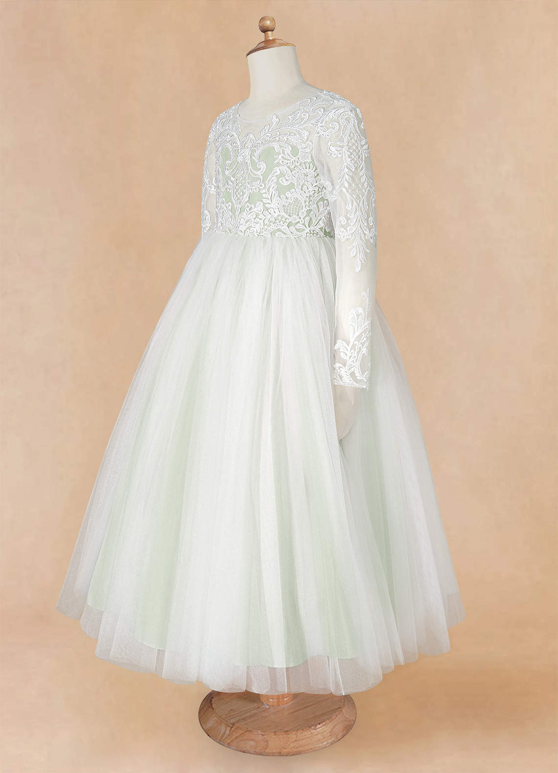 Azazie Elodie Robe Demoiselle D'honneur Fillette Robe Princesse en Dentelle Ivoire Sauge Poussiéreuse image11