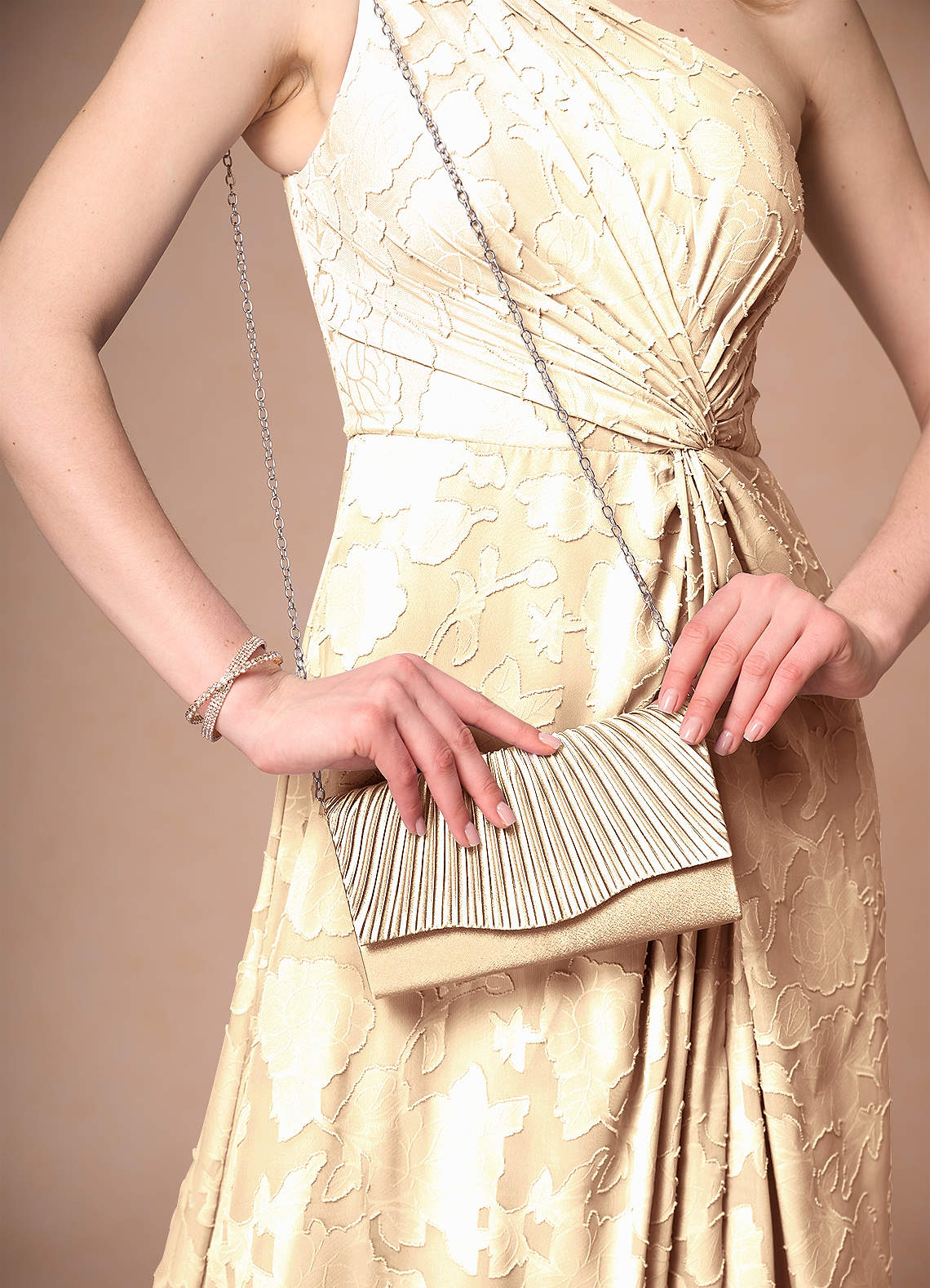 front Matching Color Pleated Metallic Satin Envelope Clutch