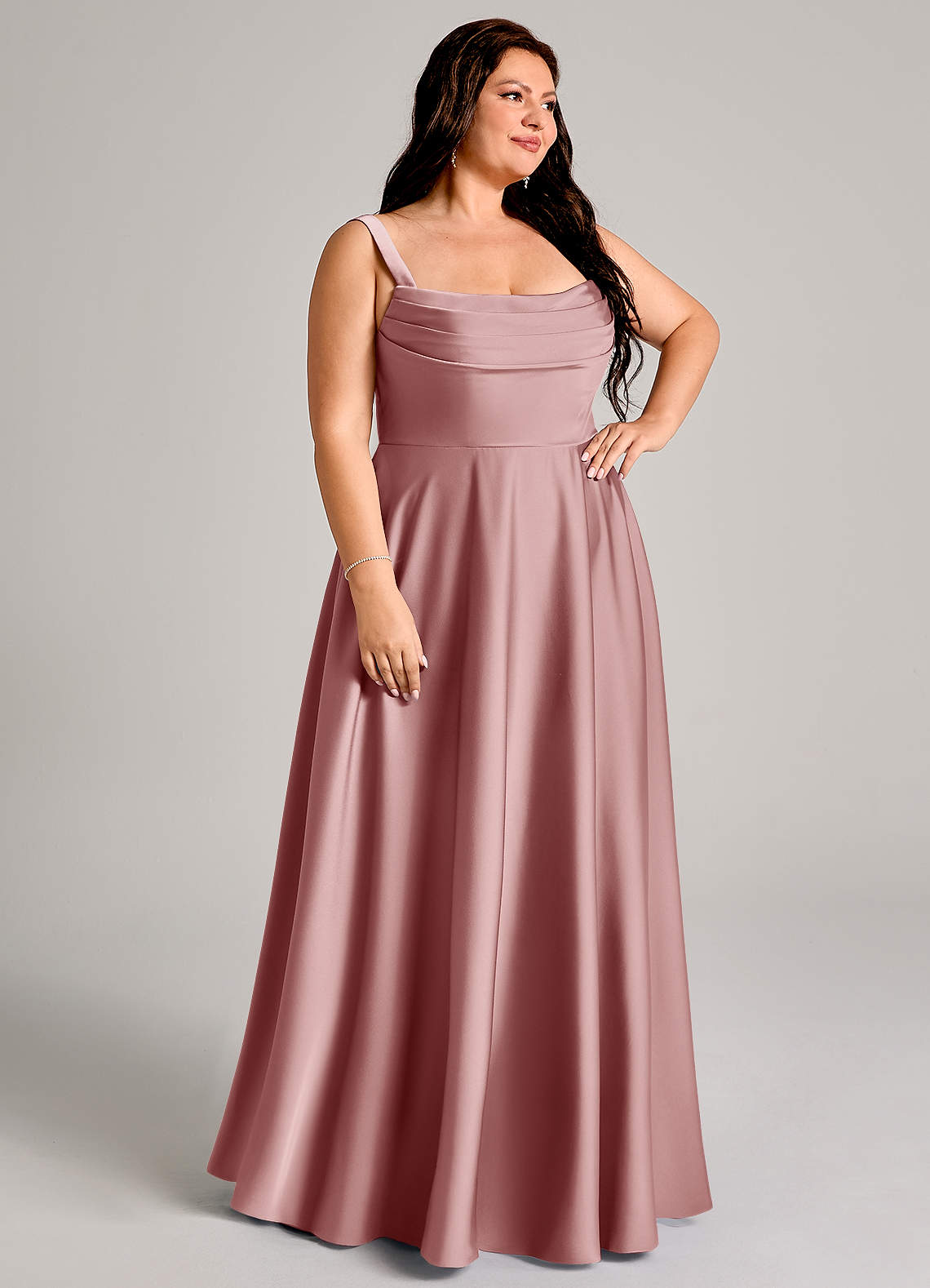 Azazie Shaude Bridesmaid Dresses Dusty Rose A-Line Pleated Stretch Satin Dress image9
