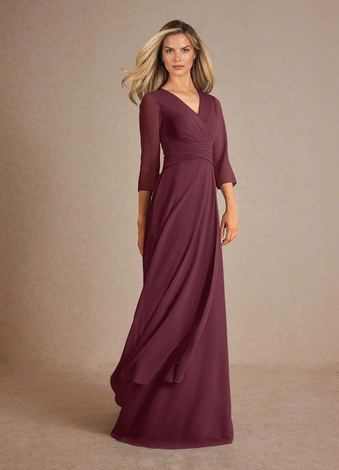 Azazie Mayfield Abiti per la Madre della Sposa Abito A-Line in Chiffon Plissettato Cabernet image1
