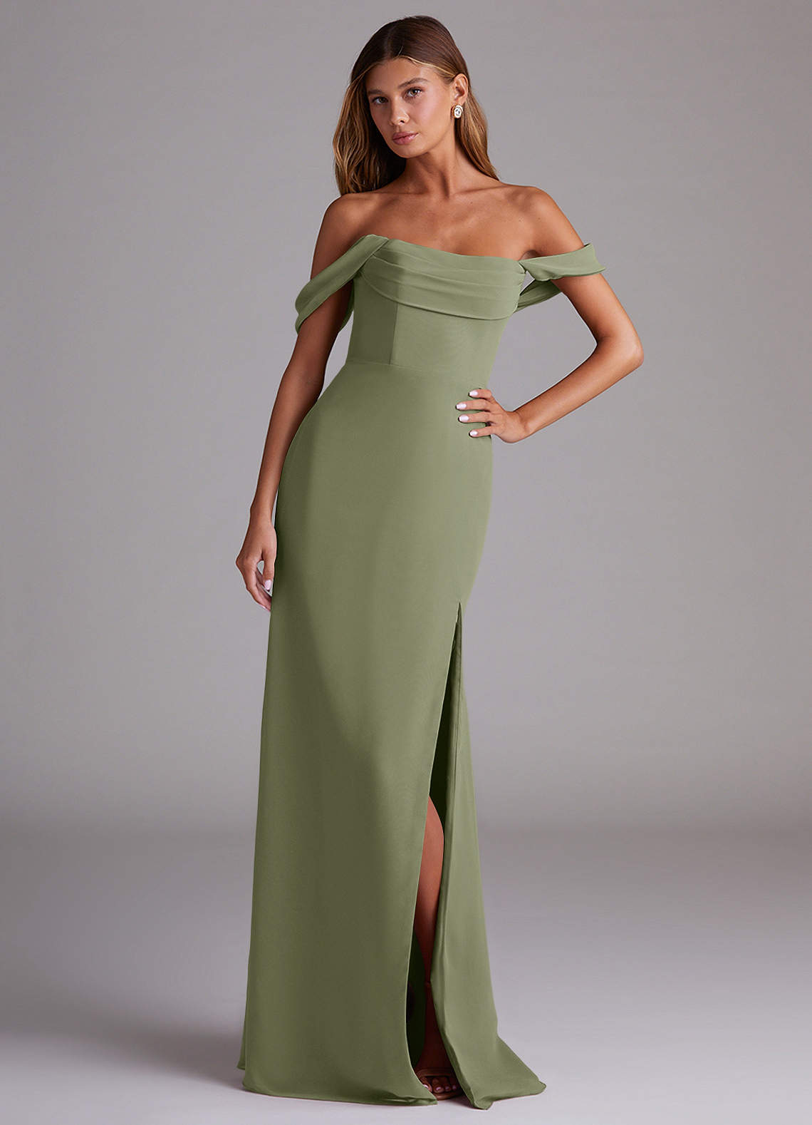Azazie Saige Bridesmaid Dresses Pistachio A-Line Off the Shoulder Chiffon Convertible Dress image3