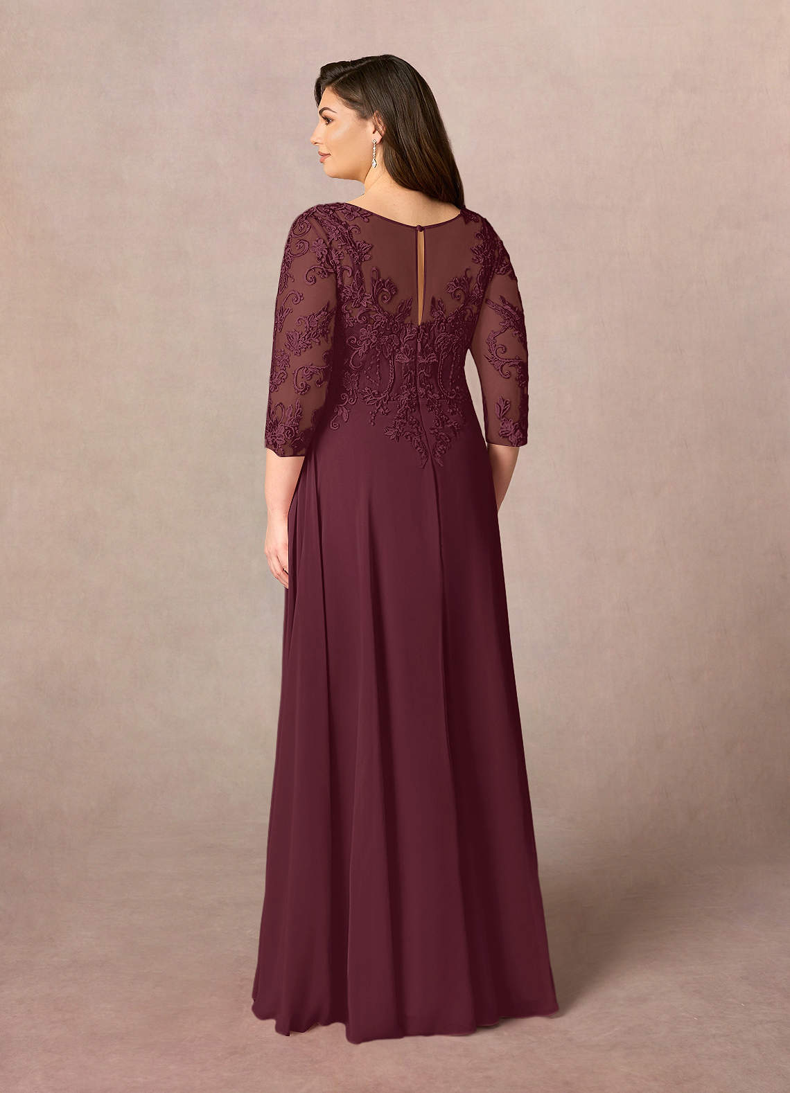 Azazie Noella Mother of the Bride Dresses Cabernet A-Line V-Neck Lace Chiffon Dress image11
