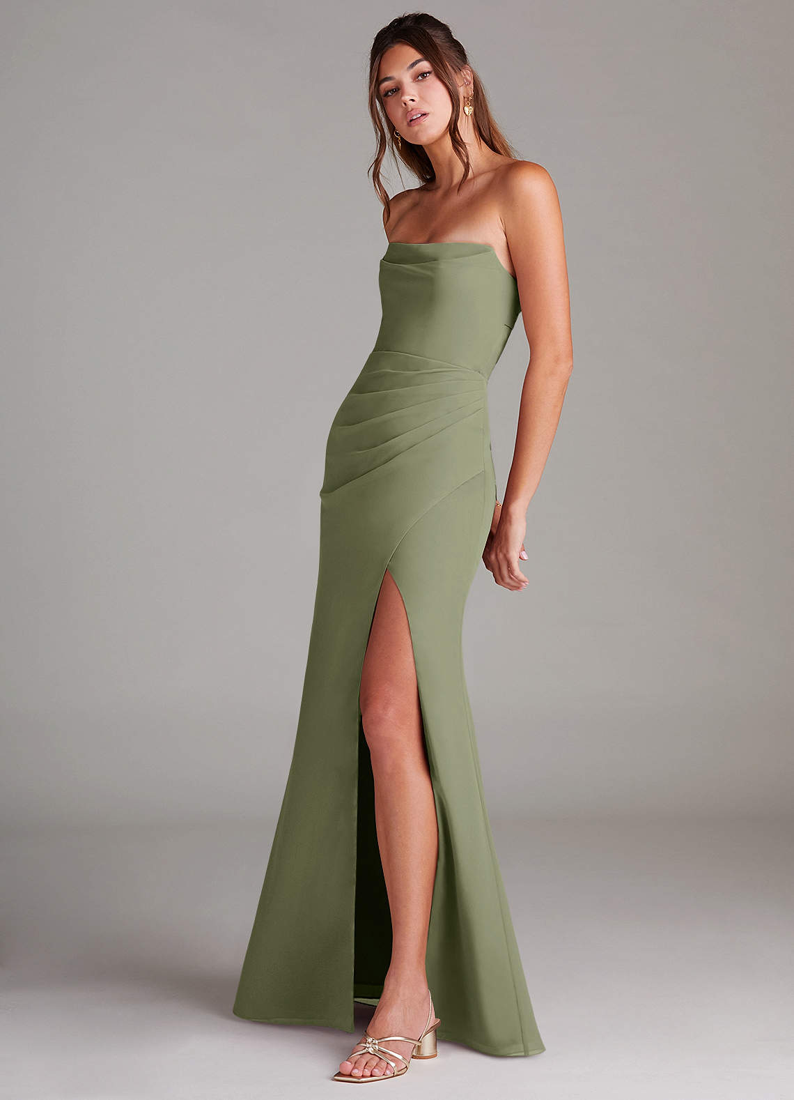 Azazie Leonis Bridesmaid Dresses Pistachio Sheath Strapless Chiffon Convertible Dress image2