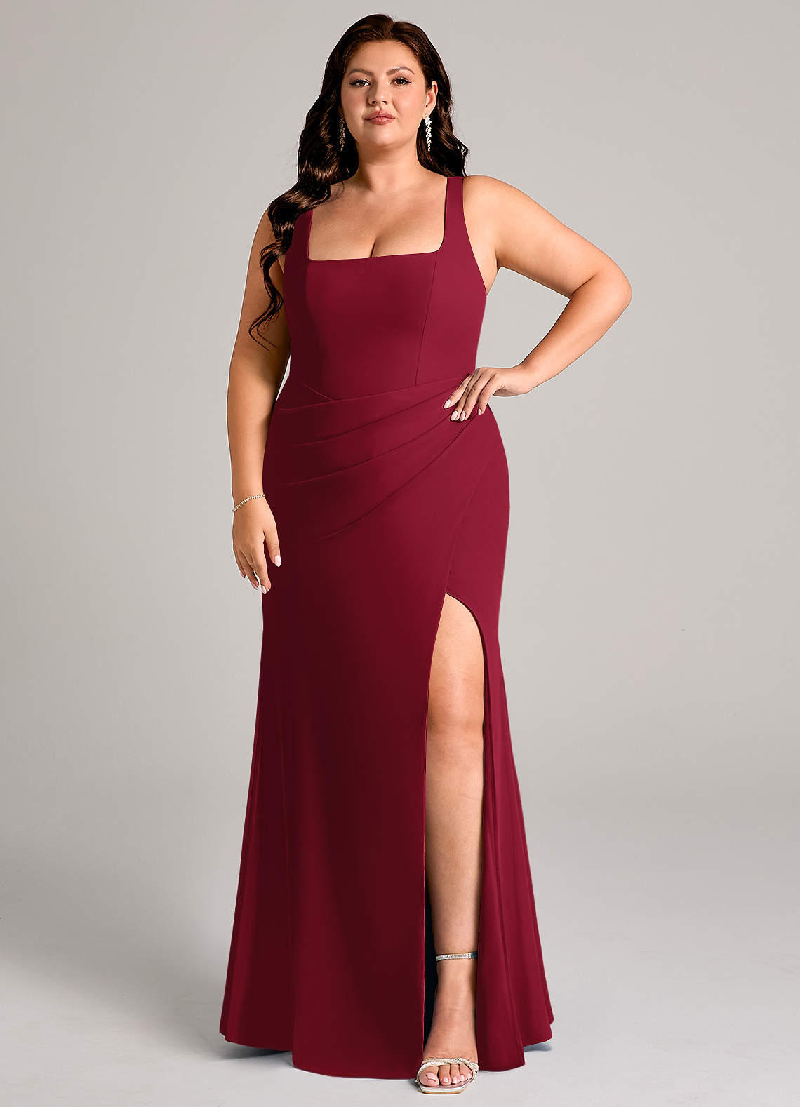 Azazie Mero Bridesmaid Dresses Burgundy Sheath Pleated Chiffon Dress image1