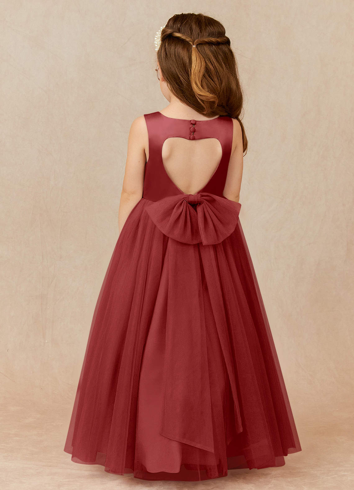 Azazie Muni Flower Girl Dresses Rust A-Line Bow Tulle Dress image1