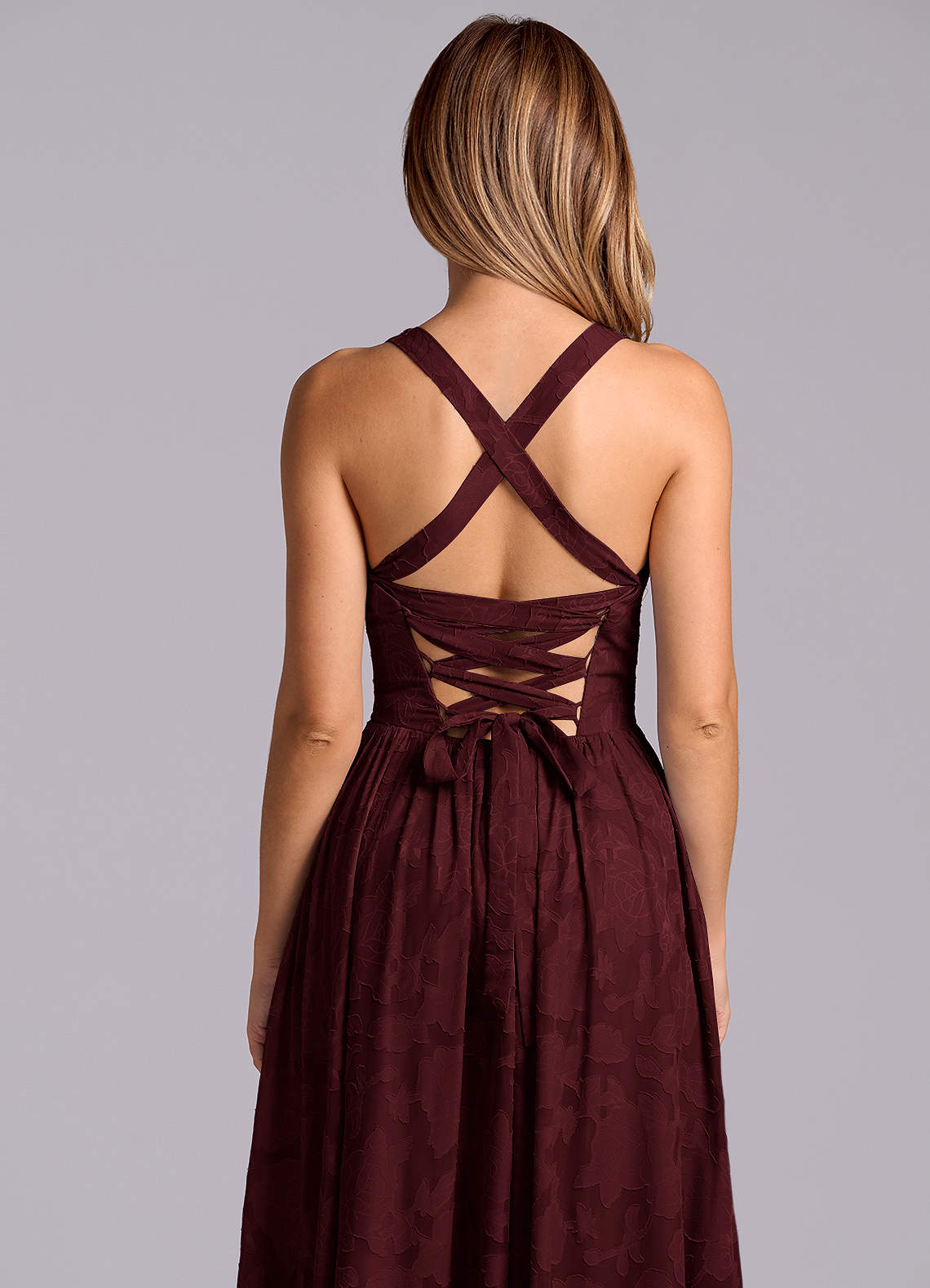 Azazie Francis Brautjungfernkleider A-Linie Korsett Blumen-Burnout Kleid Cabernetrot image7