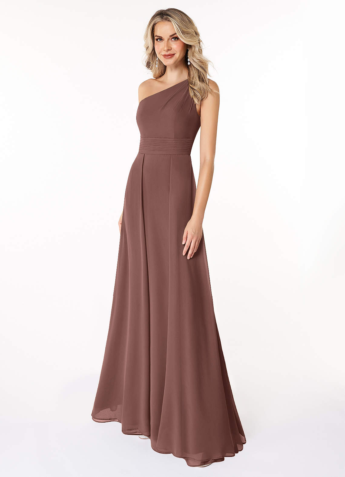 Azazie Dallas Bridesmaid Dresses Espresso A-Line One Shoulder Chiffon Dress image1