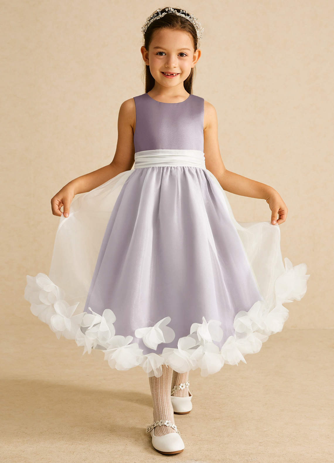 Azazie Stardust Blumenmädchenkleider A-Linie ärmellos Organza Kleid Dämmerung image1