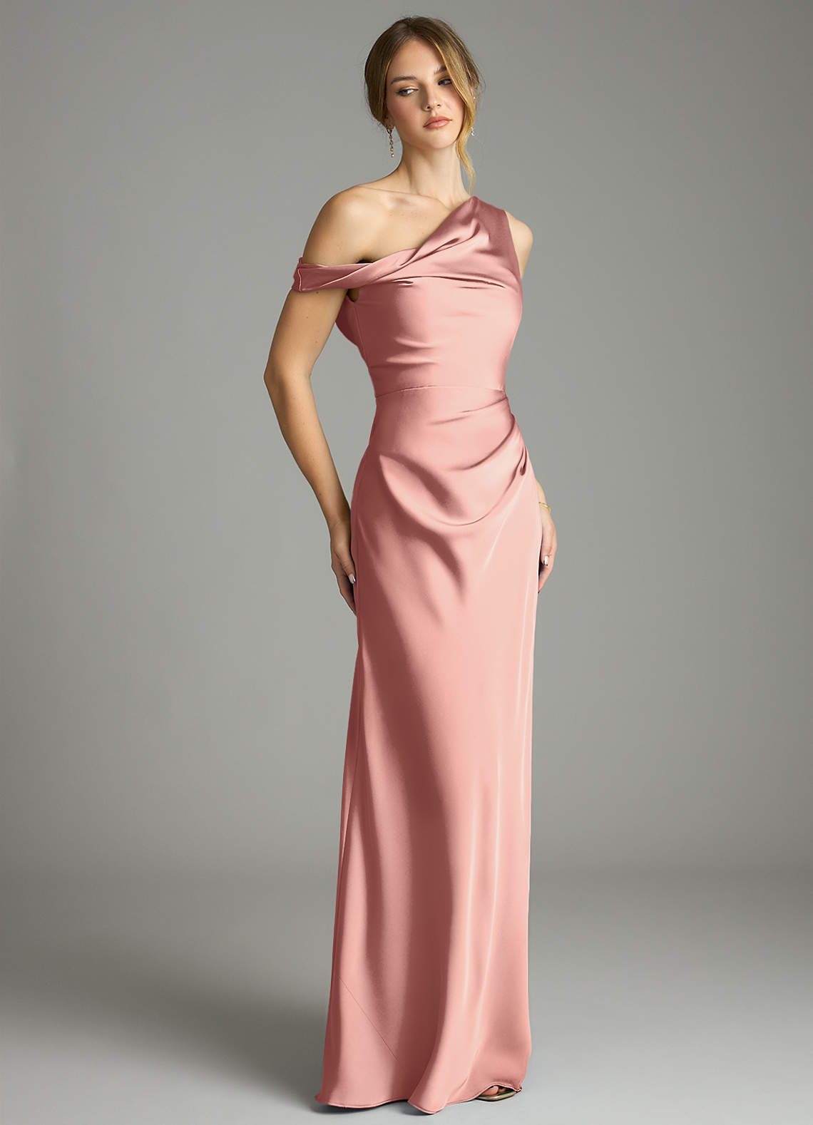 Azazie Emerson Bridesmaid Dresses Rosette Mermaid Off the Shoulder Stretch Satin Dress image4