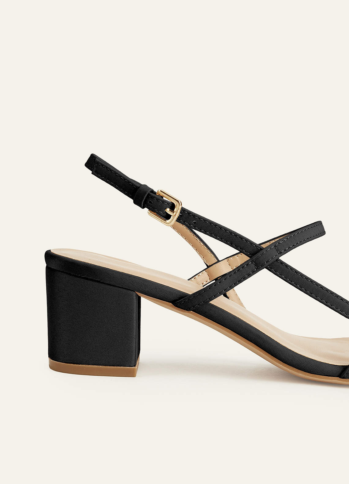 front Matching Color Metallic Satin Block Heel Sandals