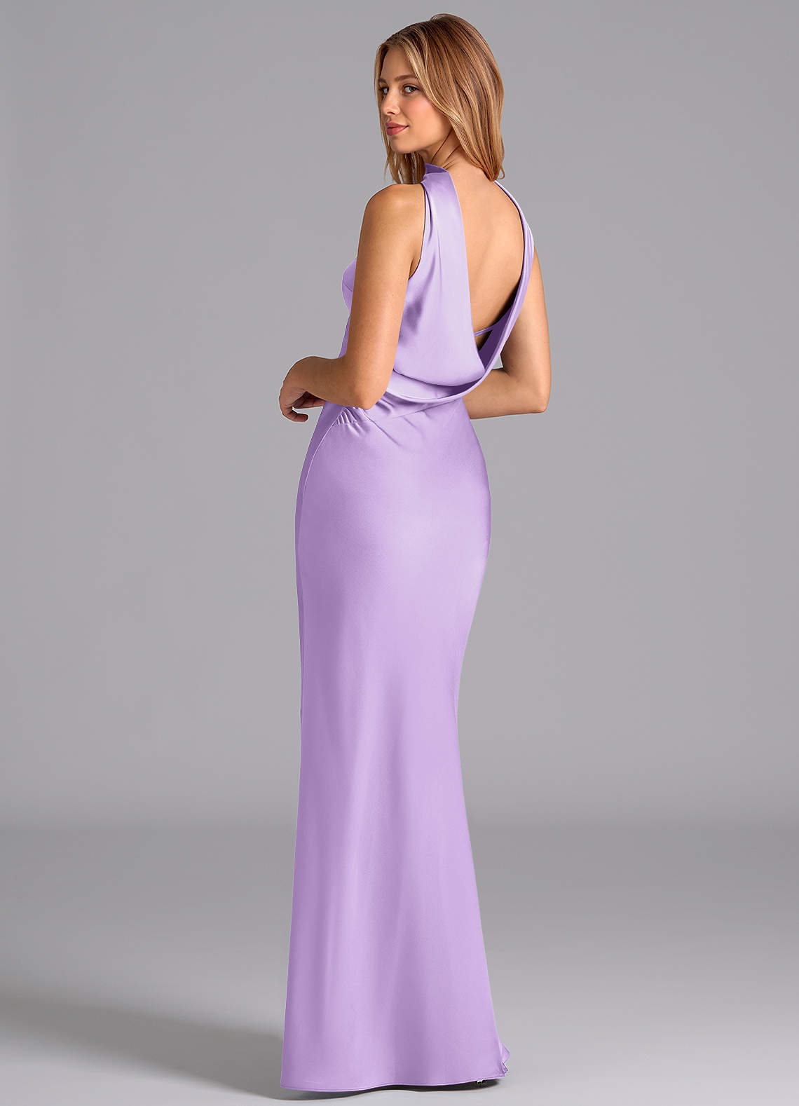 lilac bridesmaid dresses satin Lilac Satin Bridesmaid Dresses Flutter sleeves V Neck – BRIDALVENUS main image 0