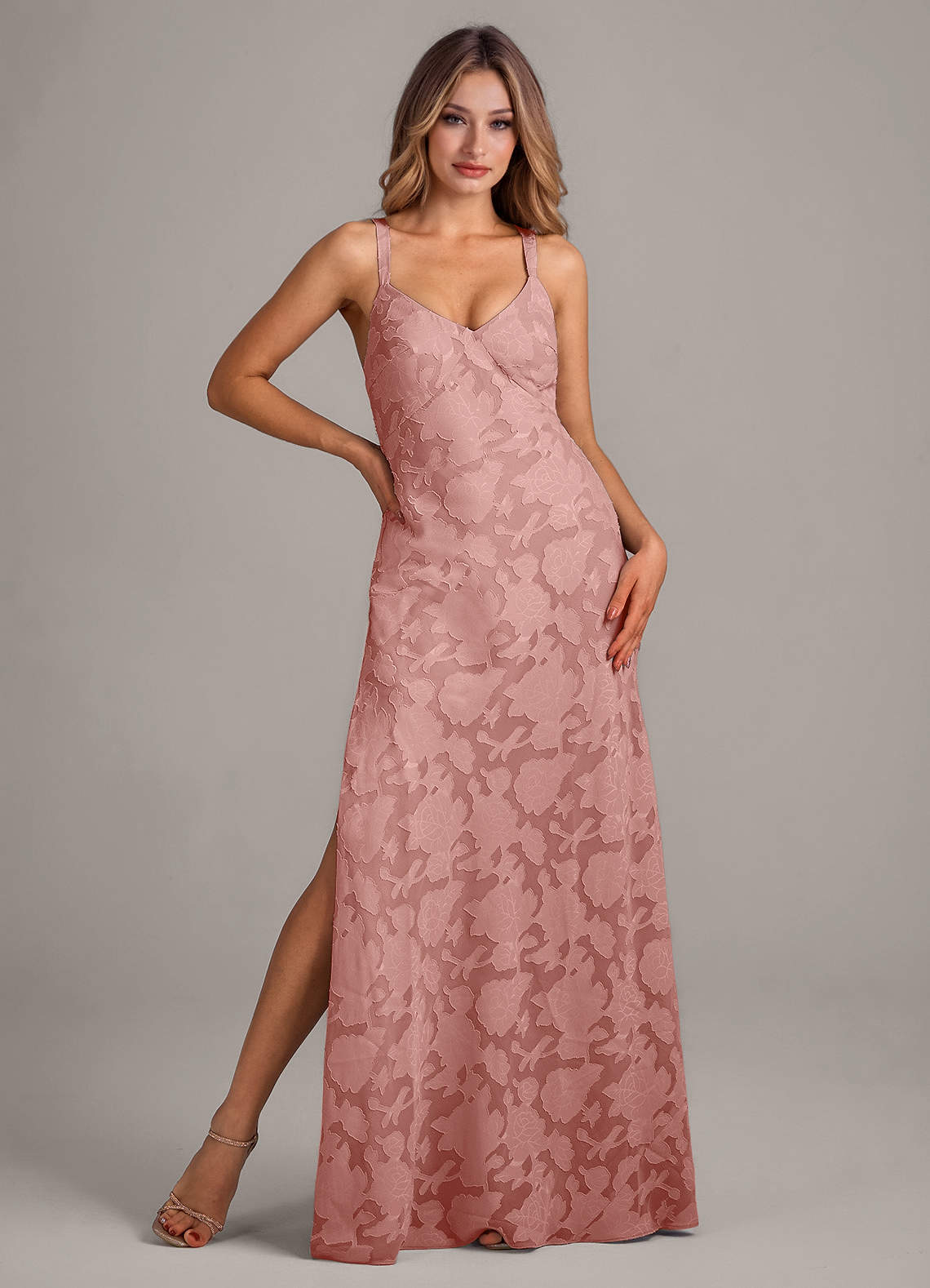 Azazie Aliza Bridesmaid Dresses Rosette A-Line Floral Burnout Dress image1