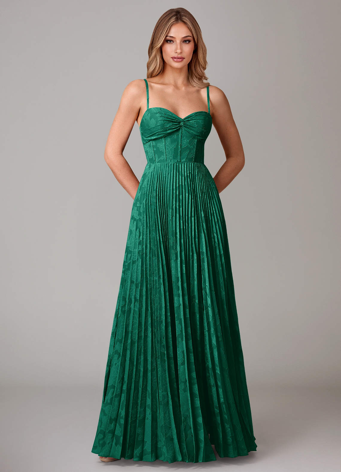 Azazie Akiko Emerald Floral Burnout Bridesmaid Dresses | Azazie