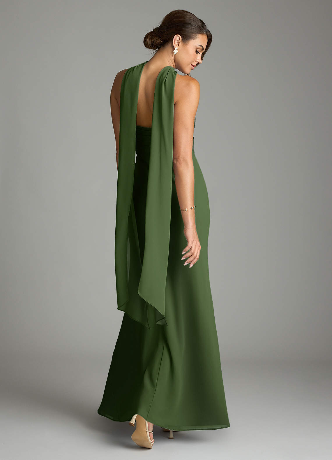 Azazie Saylor Jurken voor bruidsmeisjes Jurk van Chiffon met Zeemeermin Strapless Olijf image8