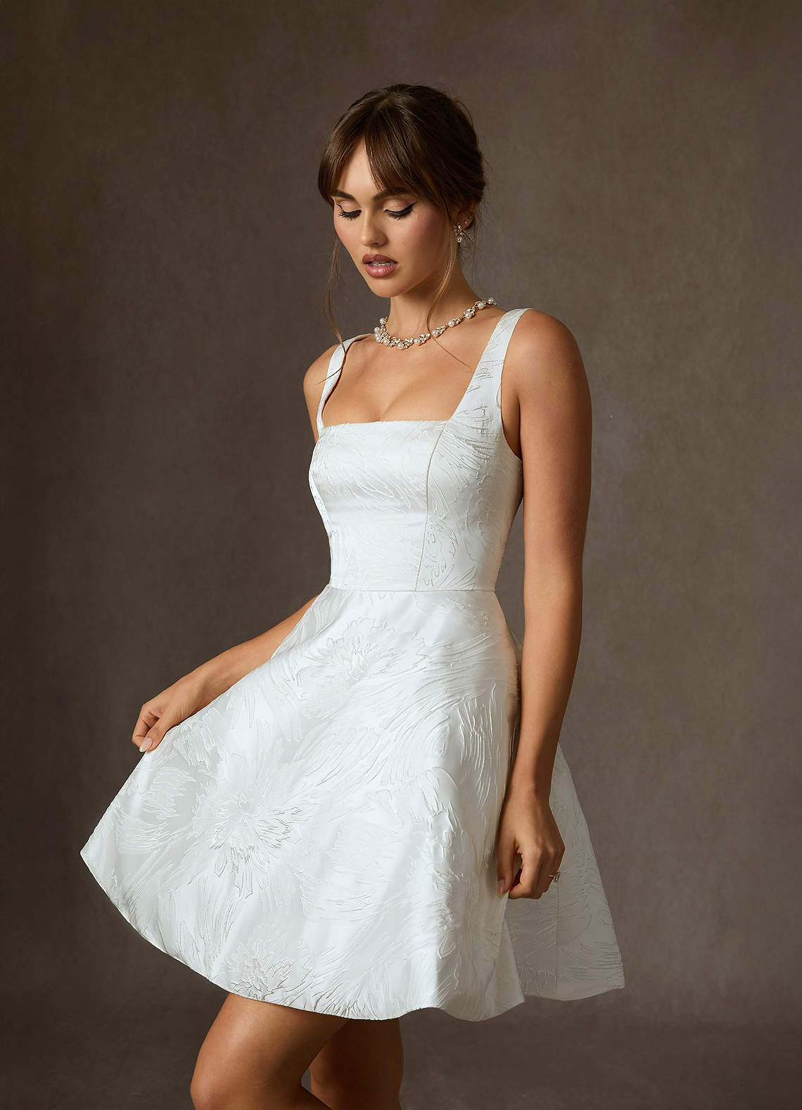 Azazie Regina Wedding Dresses Diamond White A-Line with Pockets Floral Jacquard Dress image2