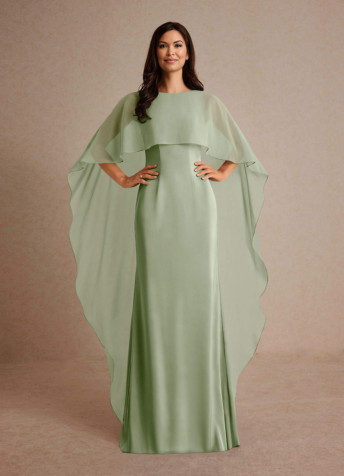 Azazie Milfred vestidos de madre de la novia Vestido de Salvia Polvorienta de Satén Elástico de Recto con Cuello de barco image1