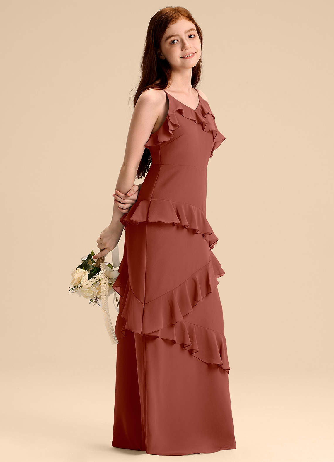 Azazie Evara Junior Auburn A-Line Chiffon Dress image1