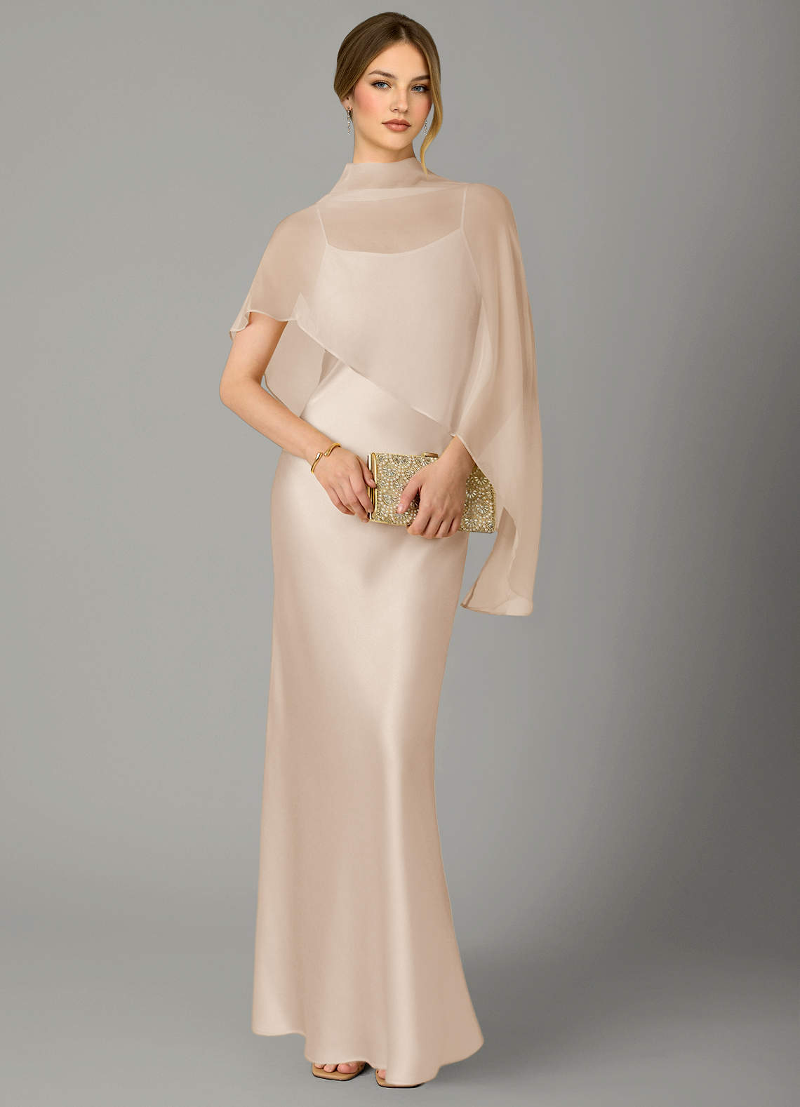 Azazie Jaleesa Bridesmaid Dresses White Alabaster A-Line High Neck Stretch Satin Dress image4