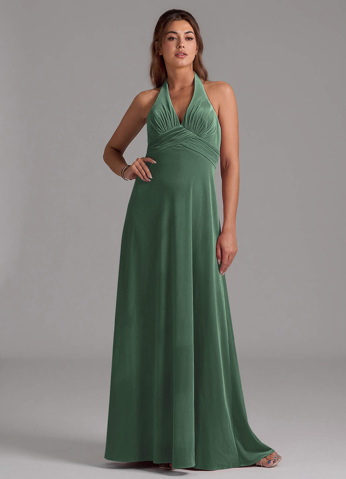 Azazie Tessie Probar vestidos en casa Vestido de Expresado de terciopelo de Corte en A con Plisado image1
