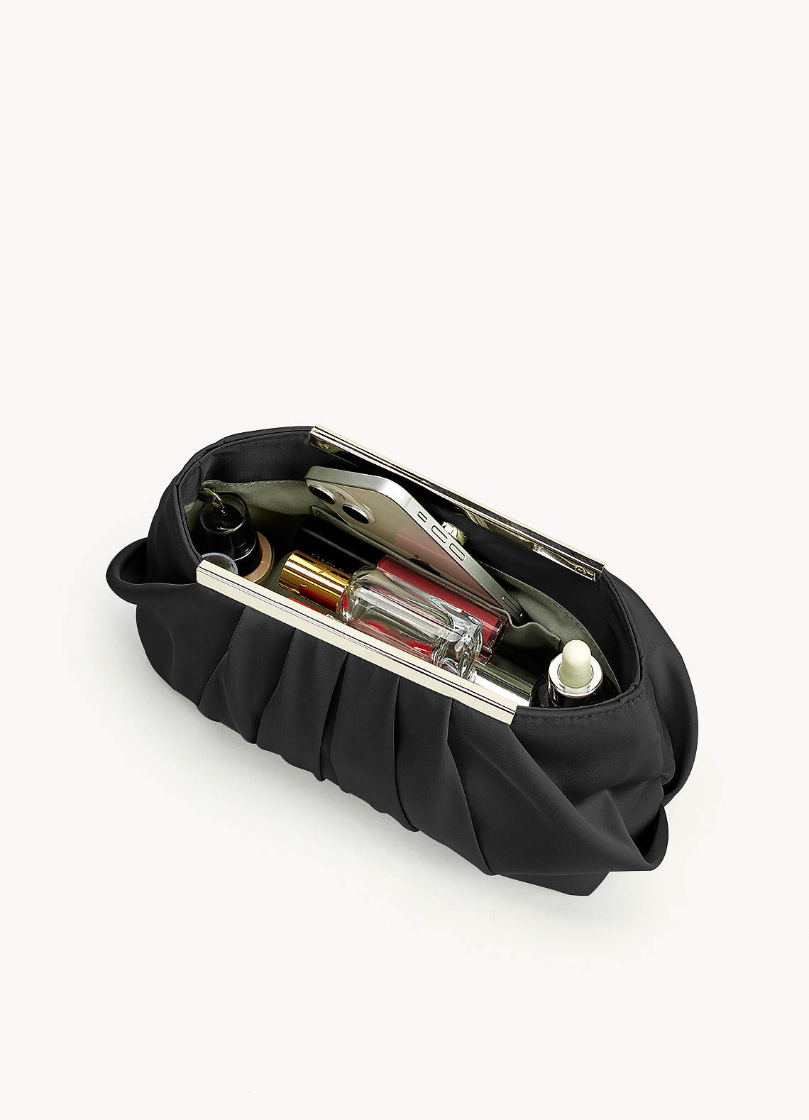 front Matching Color Stretch Satin Pleated Clutch