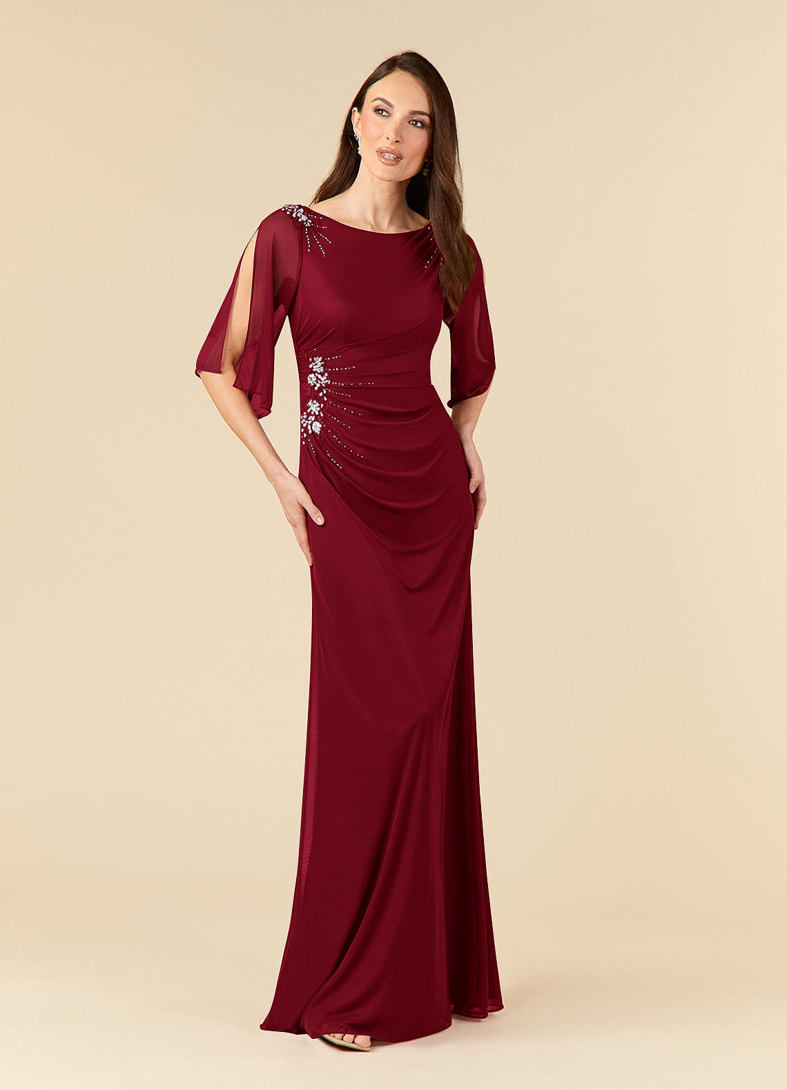 Azazie Magdalene Mother of the Bride Dresses Burgundy Sheath Sequins Mesh Dress image1