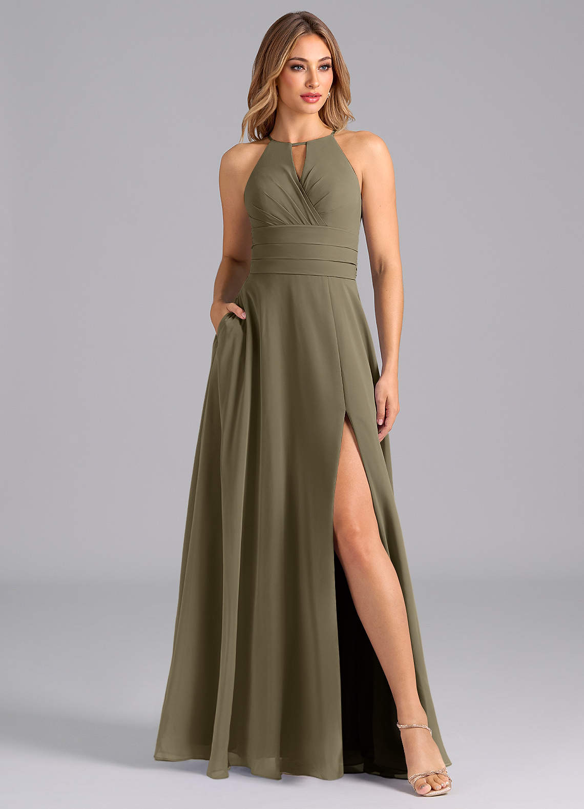 Azazie Denver Vestidos de madrinha de casamento Vestido Salgueiro Verde de Chiffon de Linha A com Plissado image1