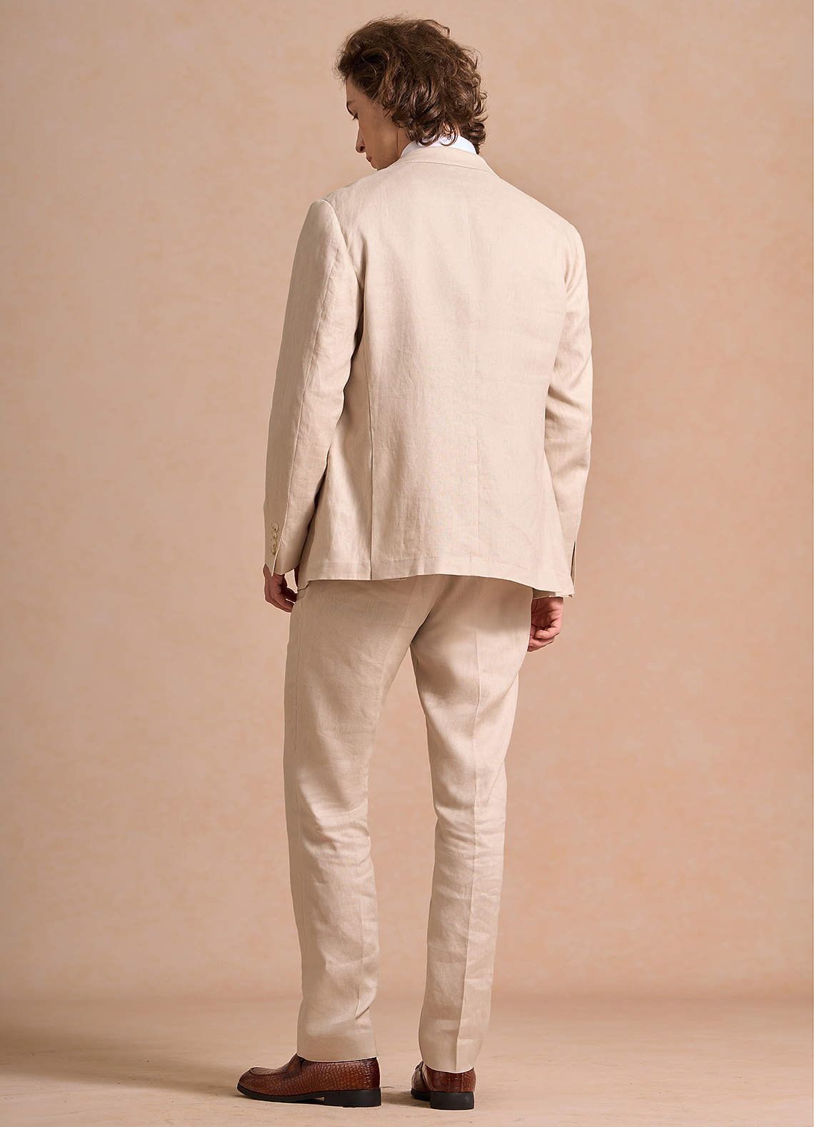 front Harrison Tan 100% Linen 3-Piece Suit