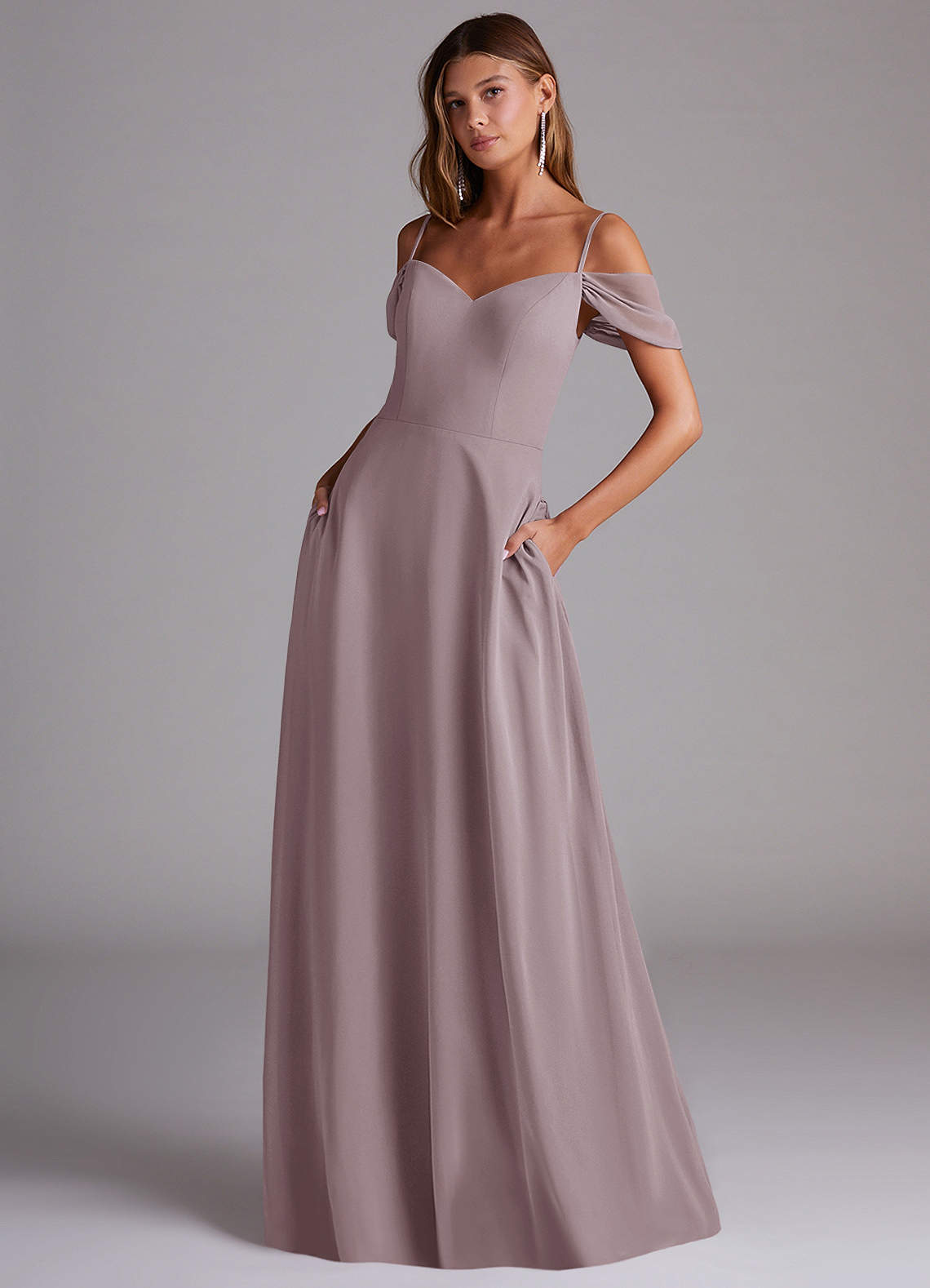 Azazie Marley Bridesmaid Dresses Dusk A-Line Off the Shoulder Chiffon Convertible Dress image1