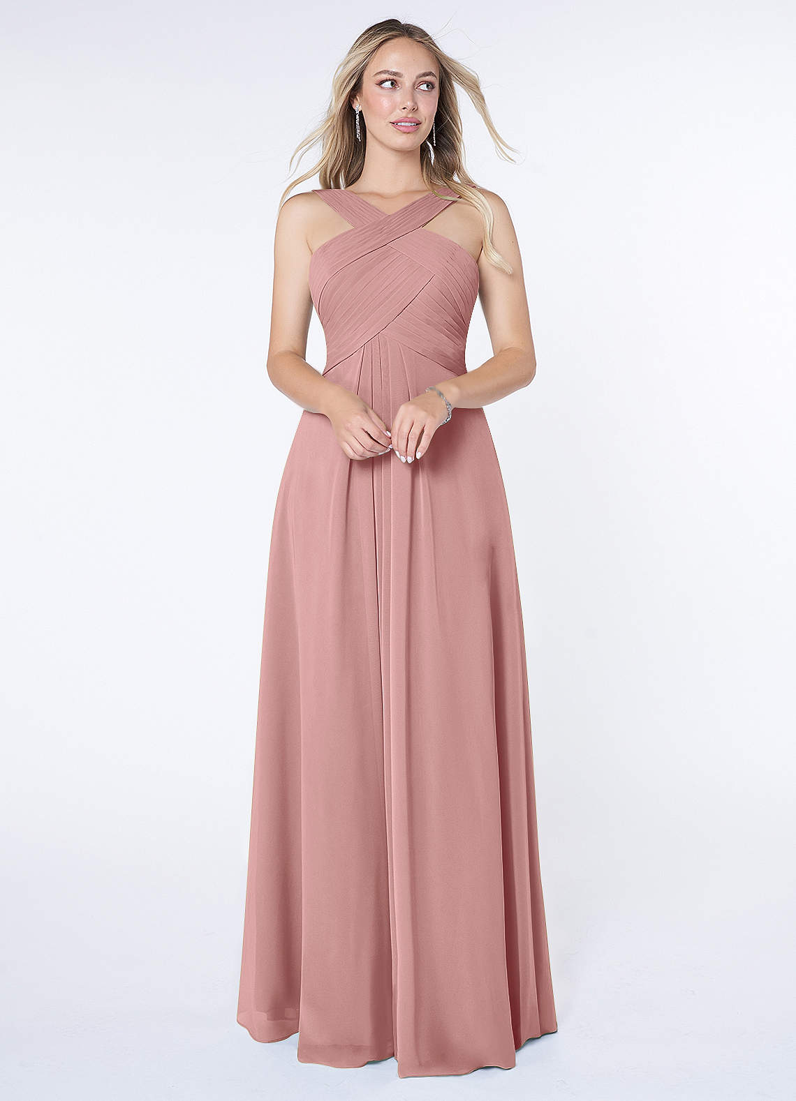 Azazie Kaleigh Bridesmaid Dresses Dusty Rose A-Line Pleated Chiffon Dress image1
