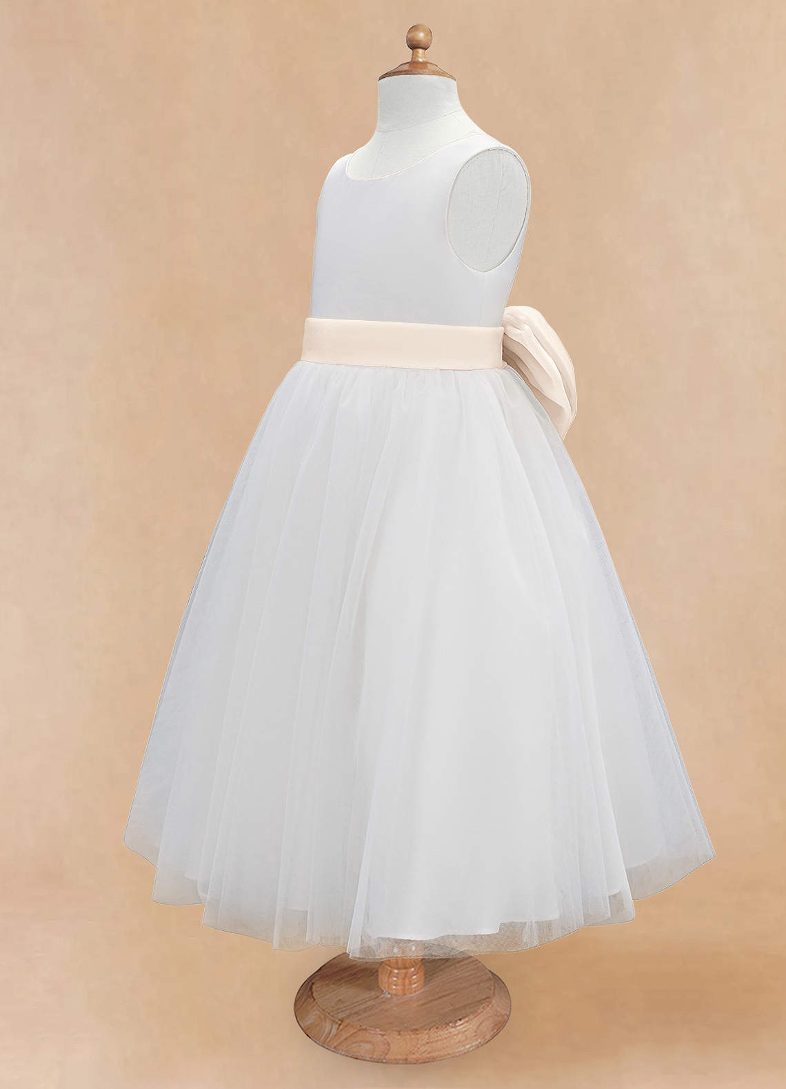 Azazie Kavi Flower Girl Dresses Ivory White Alabaster A-Line Bow Matte Satin Dress image8