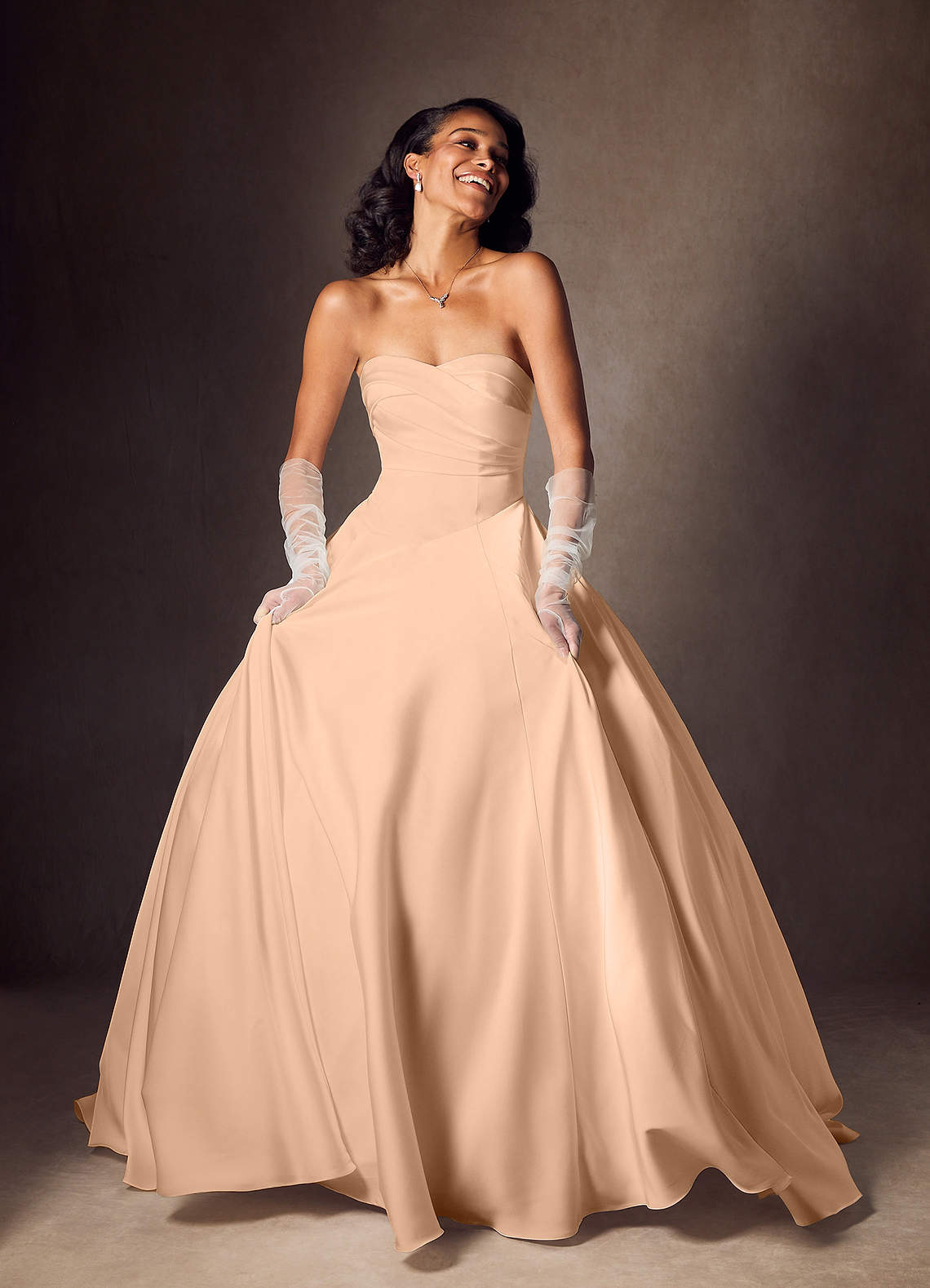 Azazie Alta Vestidos de noiva Vestir Rosa Inglesa de Cetim elástico de Linha A com Sem alças image4