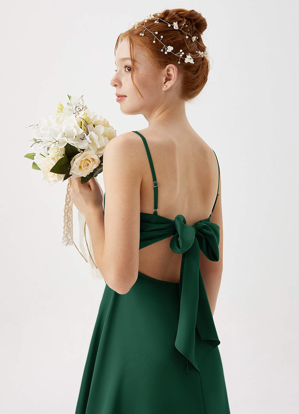 Azazie A-Line/Princess Cowl Neck Floor-Length Stretch Satin Junior Bridesmaid Dresses - Dark Green