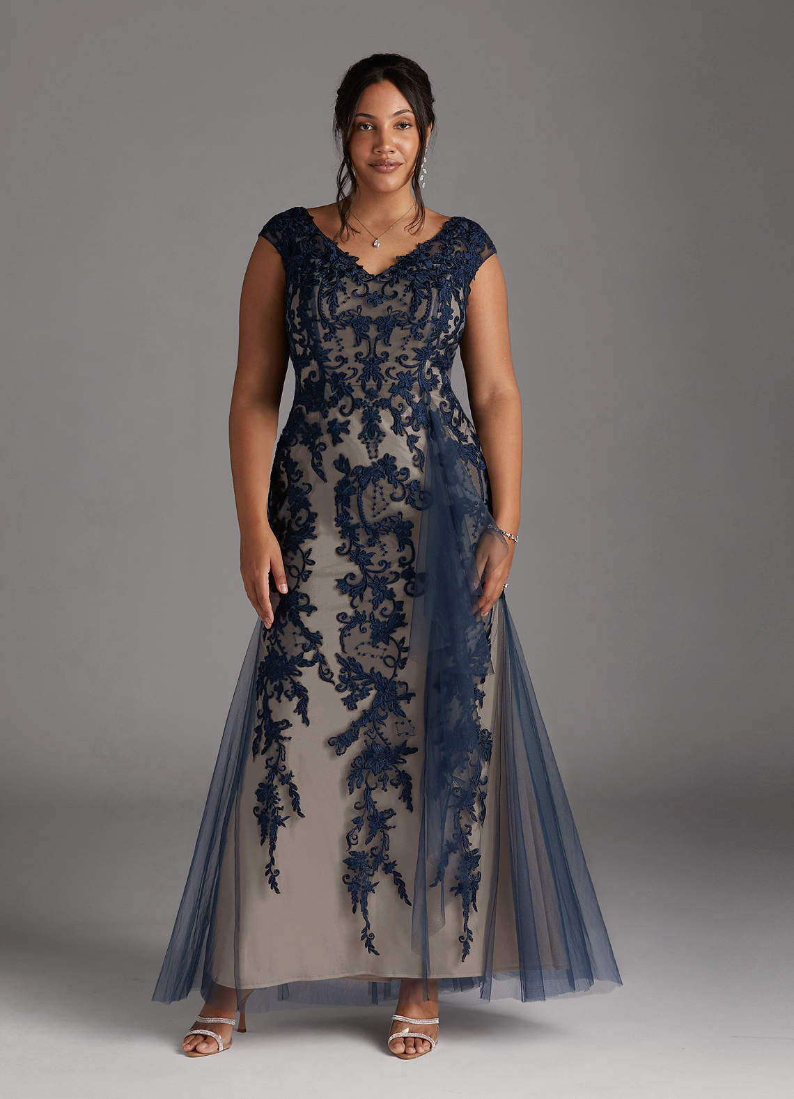 Azazie Melena Final Sale Dark Navy Champagne Mermaid Lace Tulle Dress image1