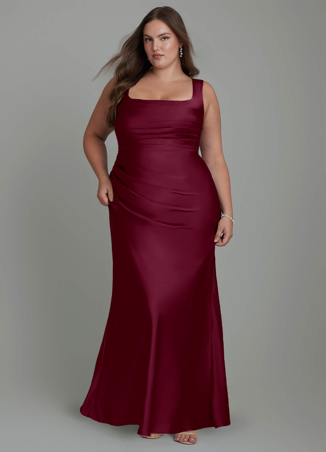 Azazie Agustina Bridesmaid Dresses Mulberry Mermaid Corset Stretch Satin Dress image8