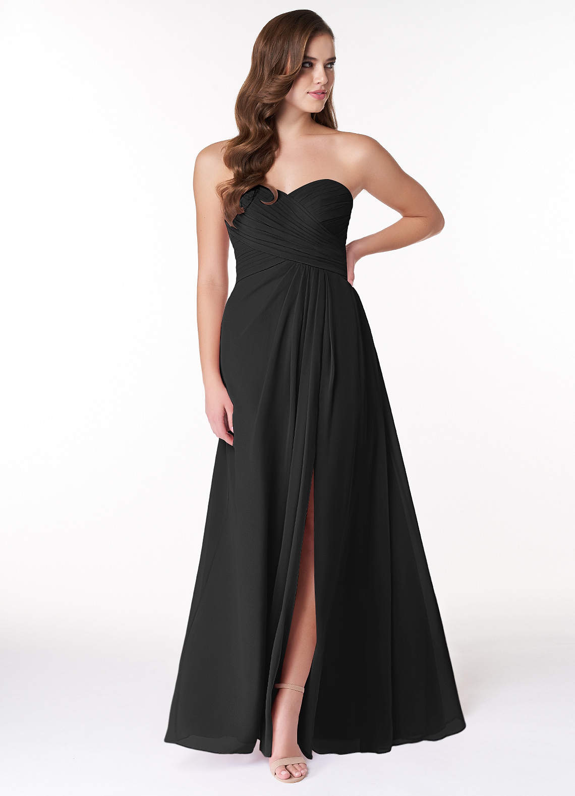 Azazie Arabella Allure Abiti da Damigella Abito Convertibile A-Line in Chiffon Scollo a Cuore Nero image1