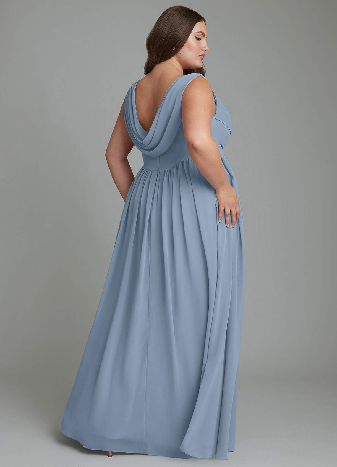 Azazie Novi Bridesmaid Dresses Dusty Blue A-Line Pleated Chiffon Dress image7