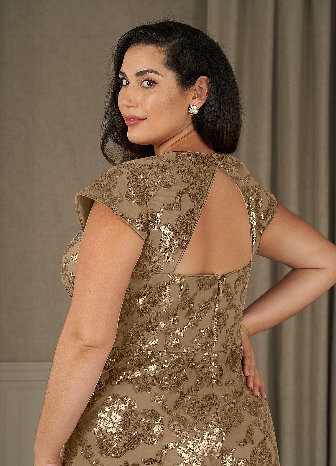 slim fit dress slacks Plus-Size Long Lace Designer Prom Dress by La Femme Nude / 16W main image 1
