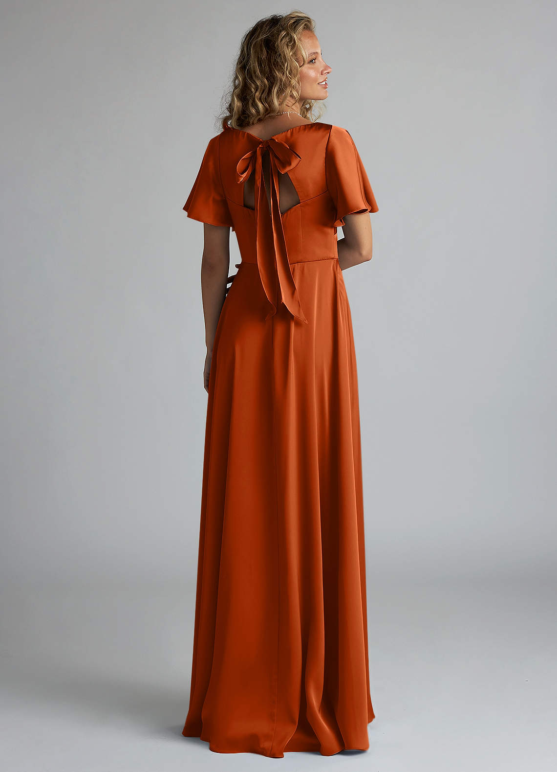 Azazie Kimber Bridesmaid Dresses Burnt Orange A-Line Ruched Stretch Satin Dress image1