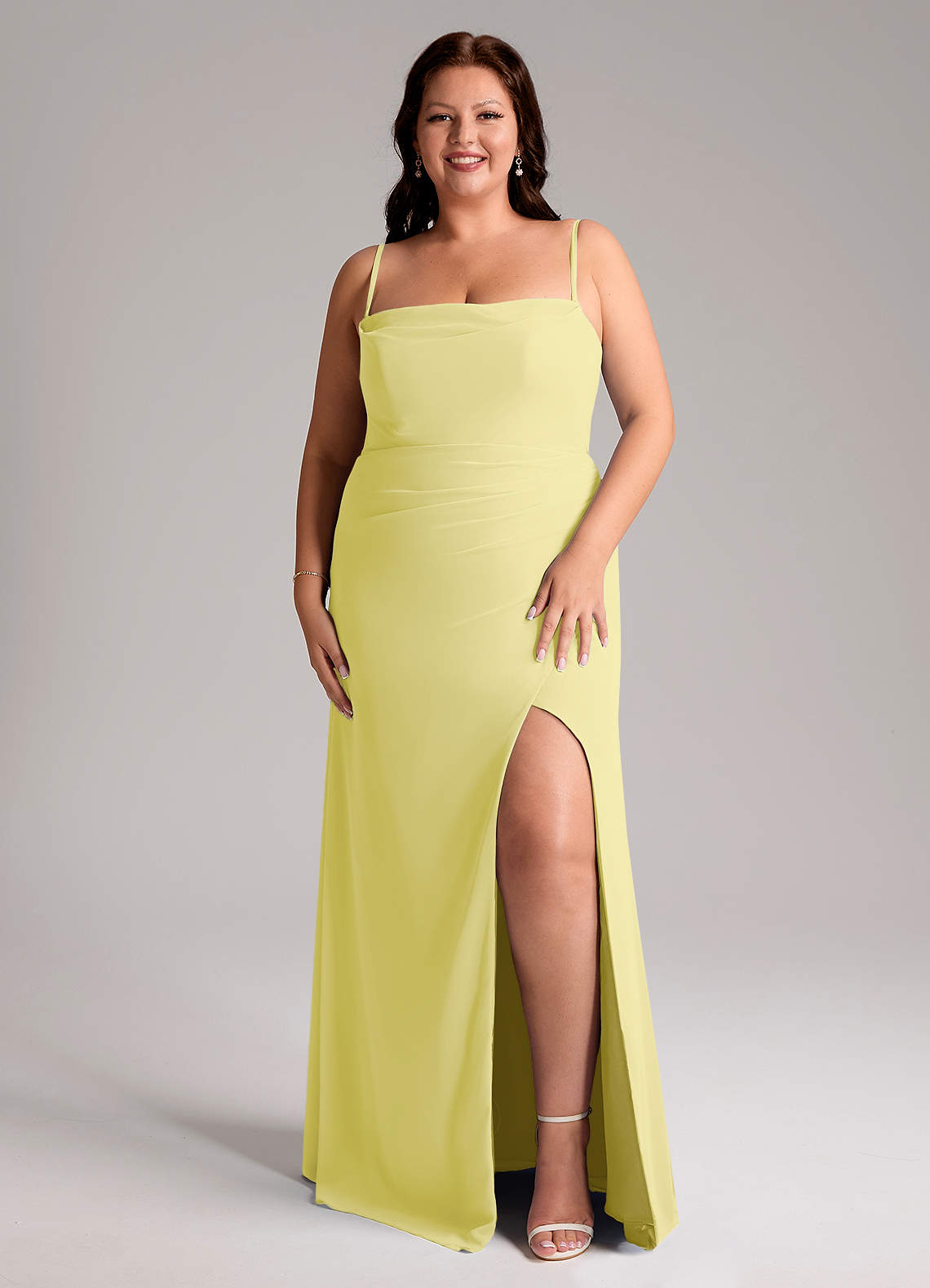 Azazie Leonis Bridesmaid Dresses Lemon Sorbet Sheath Strapless Chiffon Convertible Dress image1