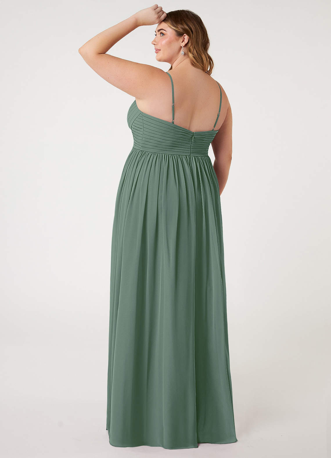 Azazie Alia Bridesmaid Dresses Eucalyptus A-Line Pleated Chiffon Dress image8