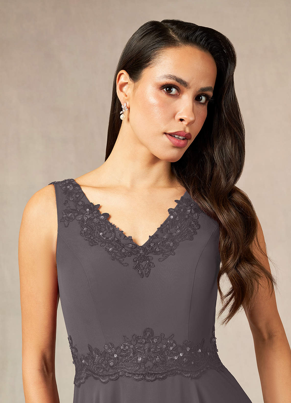 Steel Grey Azazie Devana A-Line Sequins Chiffon Ankle-Length Dress | Azazie