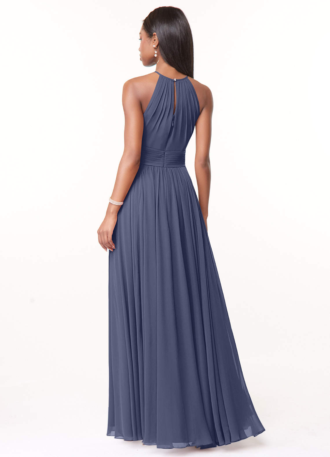 Azazie A-Line Halter Neck Floor-Length Chiffon Bridesmaid Dresses - Stormy